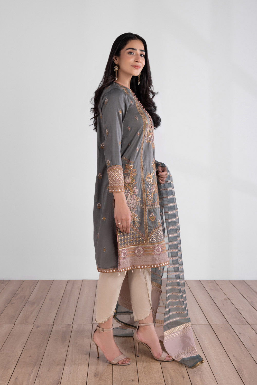 2 Piece - Embroidered Cotton Suit