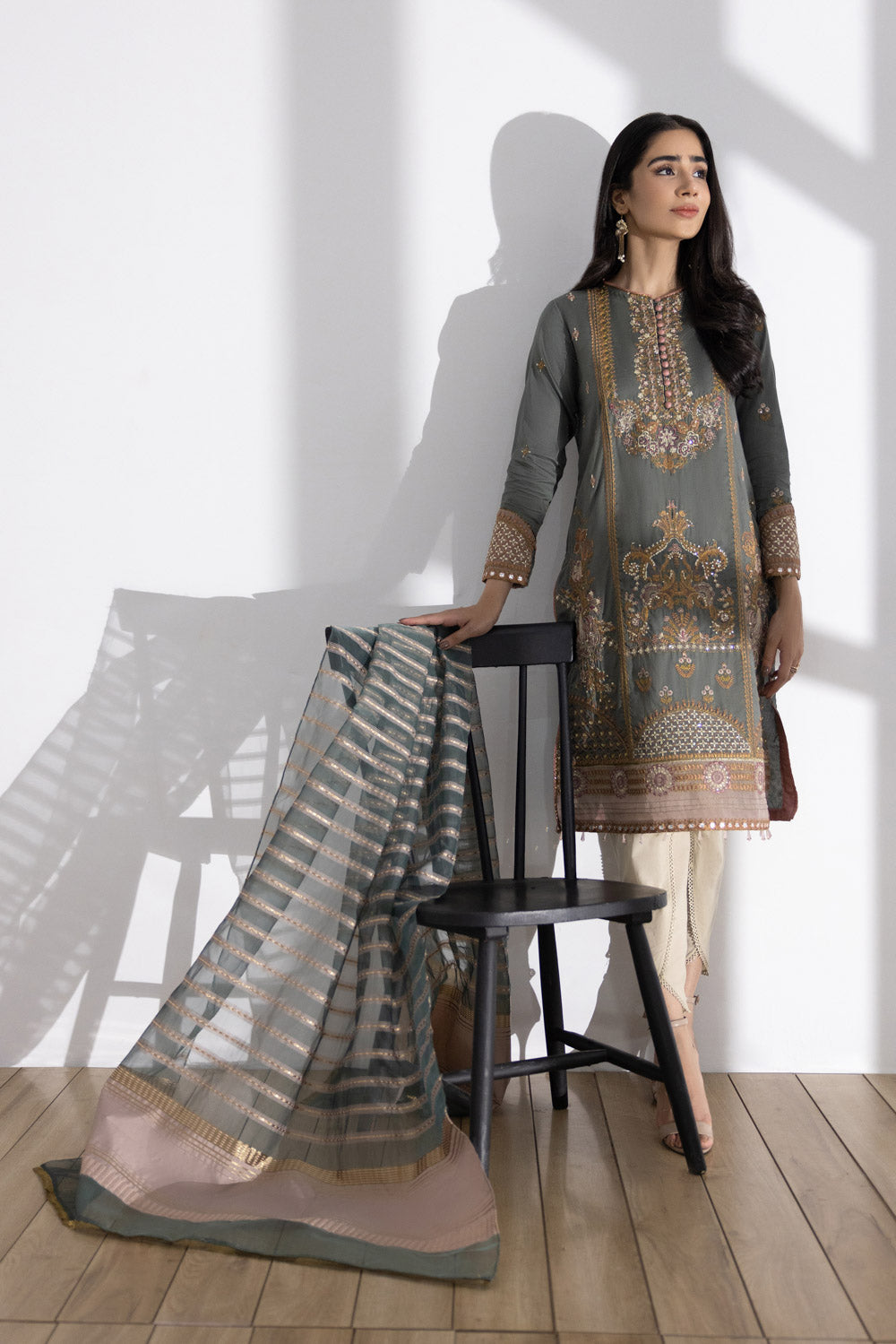 2 Piece - Embroidered Cotton Suit