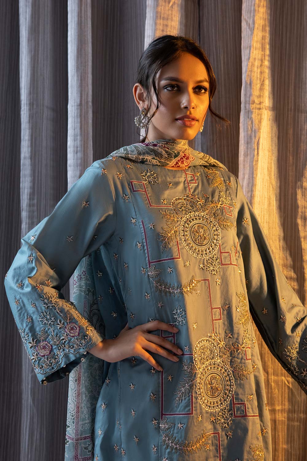 2 Piece - Embroidered Cotton Suit