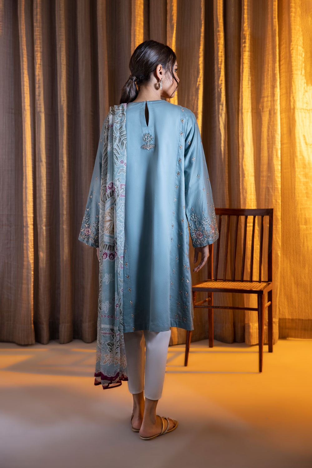 2 Piece - Embroidered Cotton Suit