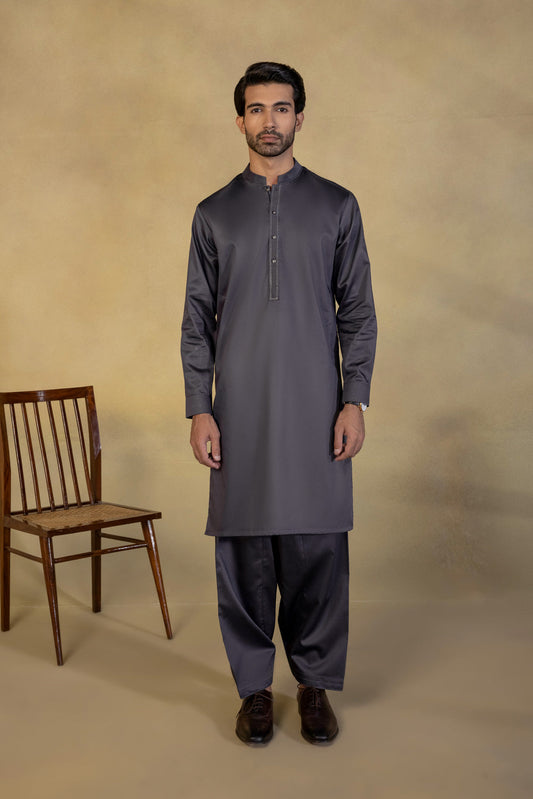 Embroidered Cotton Satin Suit