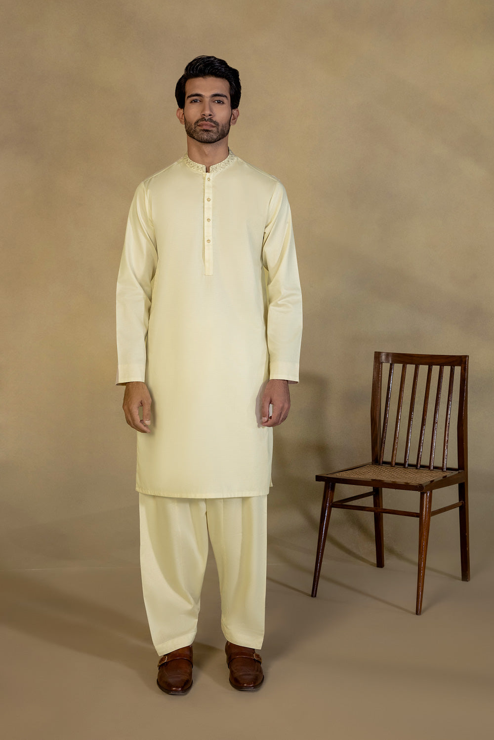 Embroidered Cotton Dobby Suit