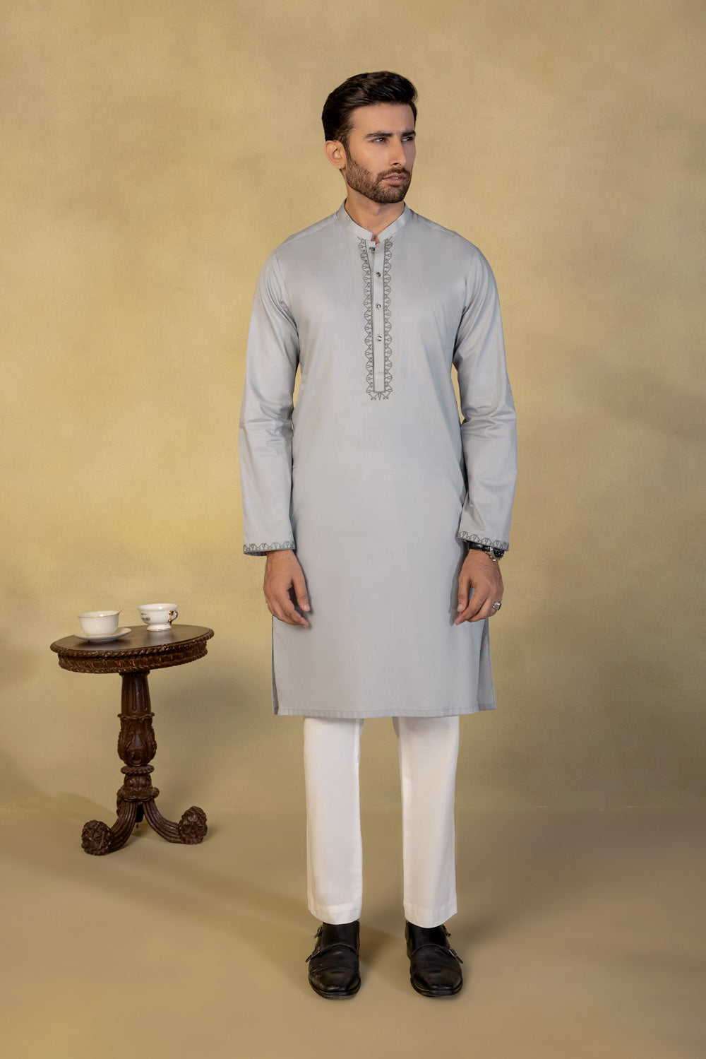 Embroidered Herringbone Kurta