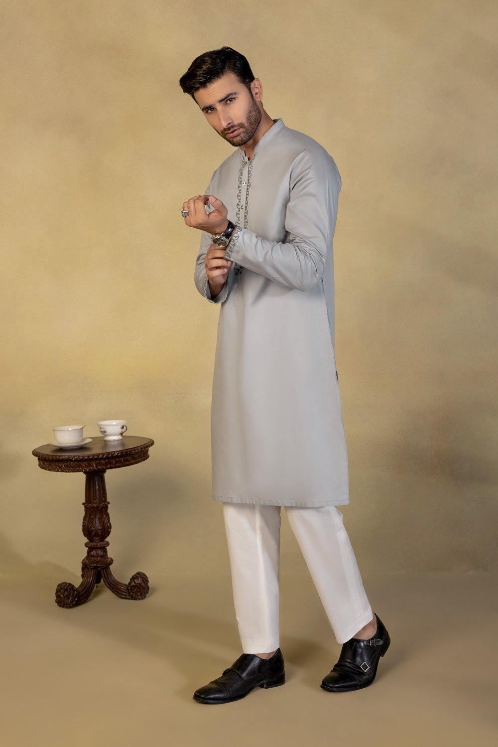 Embroidered Herringbone Kurta