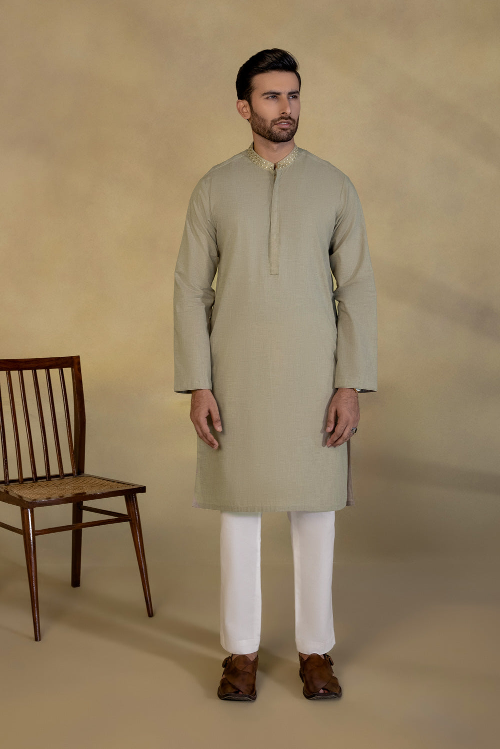 Embroidered Cotton Mélange Kurta