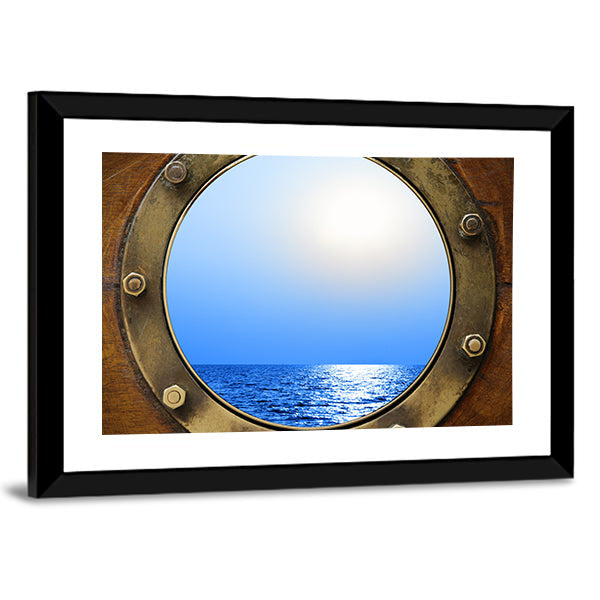 Boat Porthole With Ocean Canvas Wall Art-3 Horizontal-Gallery Wrap-25" x 16"-Tiaracle