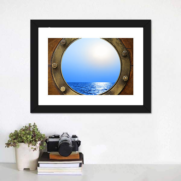 Boat Porthole With Ocean Canvas Wall Art-3 Horizontal-Gallery Wrap-25" x 16"-Tiaracle