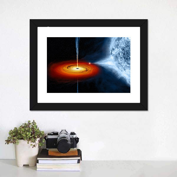 Black Hole Sucking Big White Dwarf Canvas Wall Art-3 Horizontal-Gallery Wrap-25" x 16"-Tiaracle