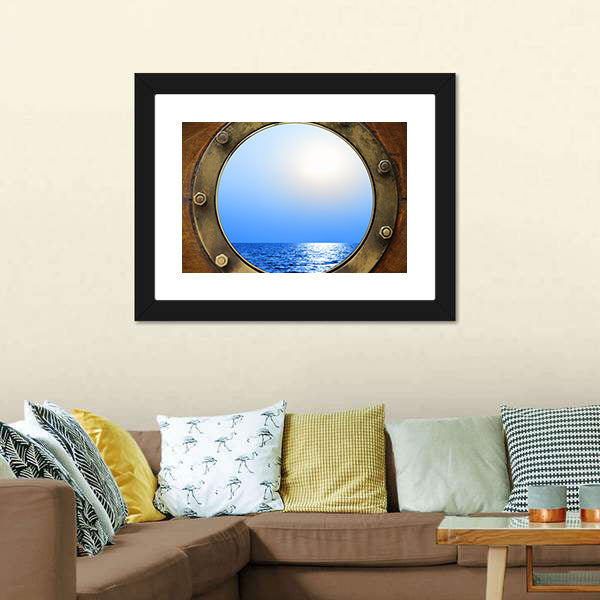 Boat Porthole With Ocean Canvas Wall Art-3 Horizontal-Gallery Wrap-25" x 16"-Tiaracle