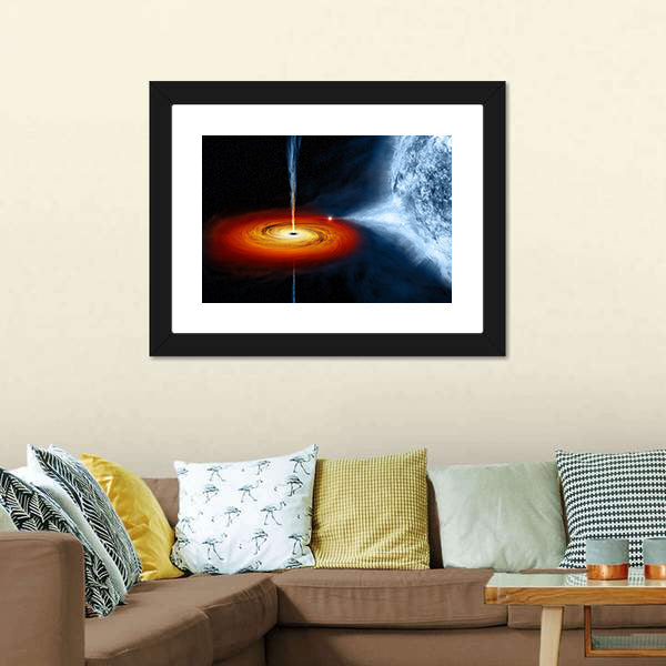 Black Hole Sucking Big White Dwarf Canvas Wall Art-3 Horizontal-Gallery Wrap-25" x 16"-Tiaracle