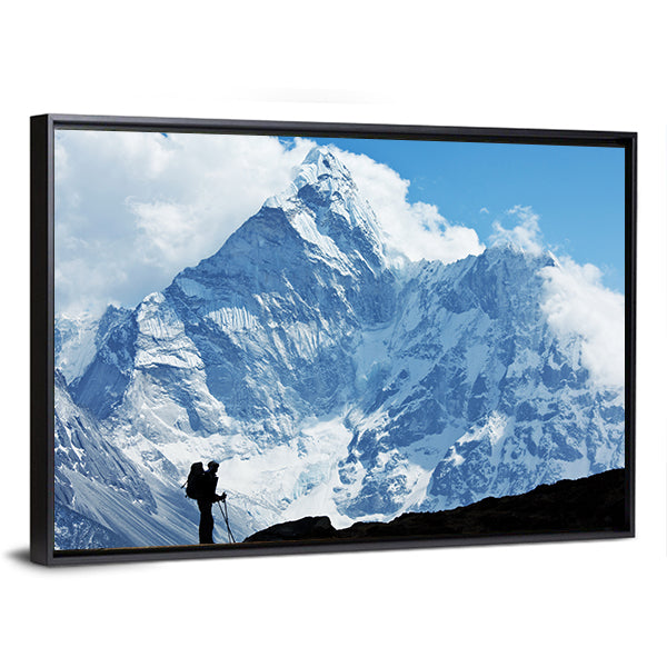 Hiker In Everest Region Canvas Wall Art-3 Horizontal-Gallery Wrap-25" x 16"-Tiaracle