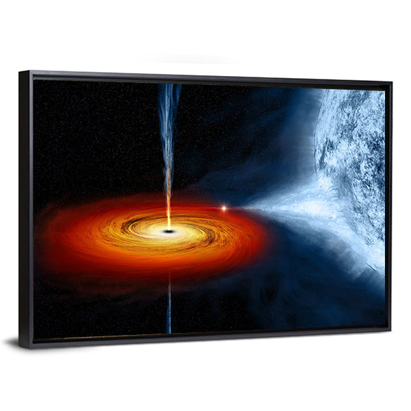 Black Hole Sucking Big White Dwarf Canvas Wall Art-3 Horizontal-Gallery Wrap-25" x 16"-Tiaracle