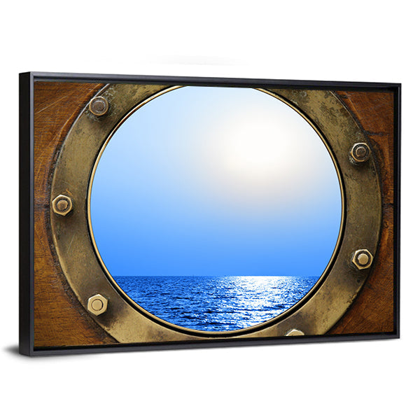 Boat Porthole With Ocean Canvas Wall Art-3 Horizontal-Gallery Wrap-25" x 16"-Tiaracle