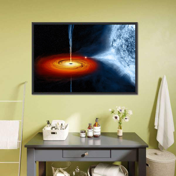 Black Hole Sucking Big White Dwarf Canvas Wall Art-3 Horizontal-Gallery Wrap-25" x 16"-Tiaracle