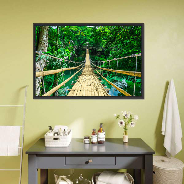 Bamboo Suspension Bridge Canvas Wall Art-3 Horizontal-Gallery Wrap-25" x 16"-Tiaracle