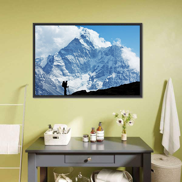 Hiker In Everest Region Canvas Wall Art-3 Horizontal-Gallery Wrap-25" x 16"-Tiaracle