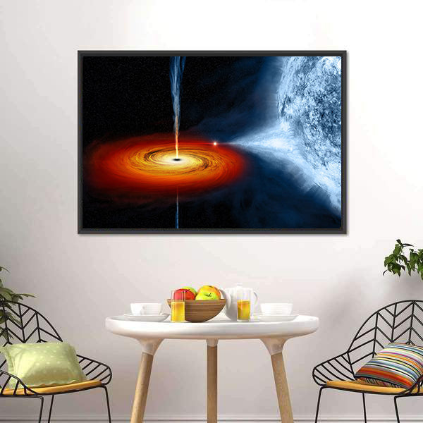 Black Hole Sucking Big White Dwarf Canvas Wall Art-3 Horizontal-Gallery Wrap-25" x 16"-Tiaracle