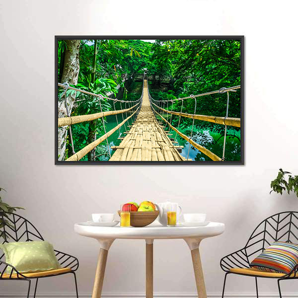 Bamboo Suspension Bridge Canvas Wall Art-3 Horizontal-Gallery Wrap-25" x 16"-Tiaracle