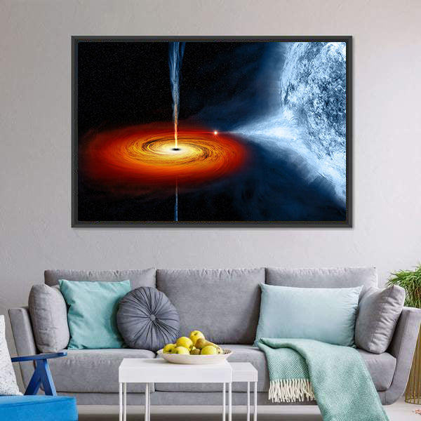 Black Hole Sucking Big White Dwarf Canvas Wall Art-3 Horizontal-Gallery Wrap-25" x 16"-Tiaracle