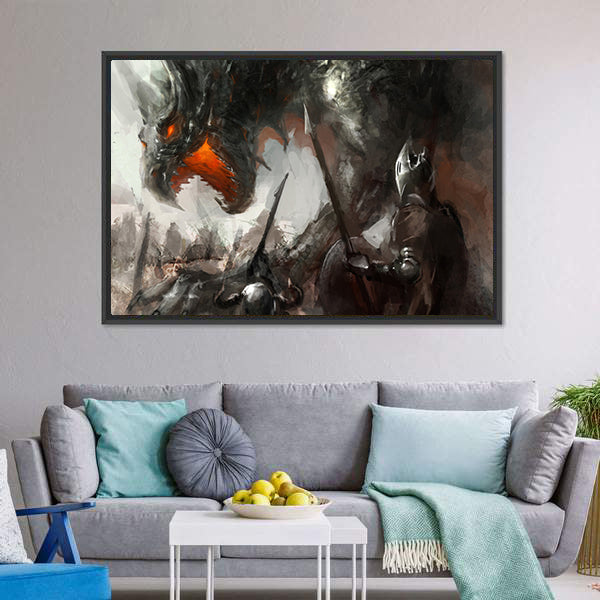 Ritter jagen Dragon Canvas Wandkunst