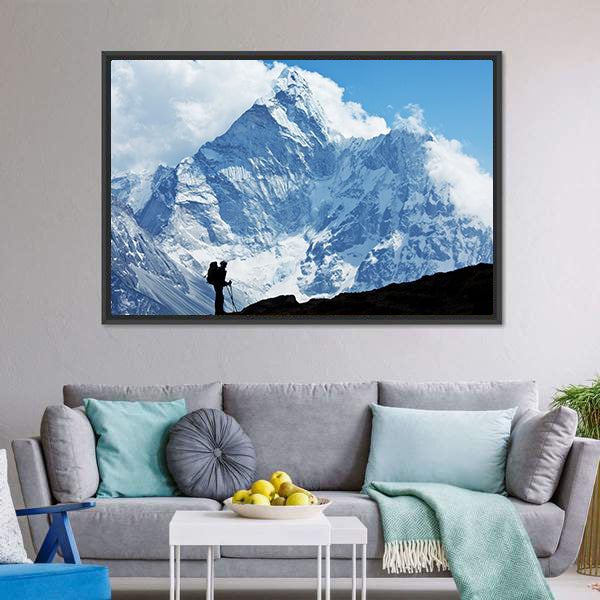 Hiker In Everest Region Canvas Wall Art-3 Horizontal-Gallery Wrap-25" x 16"-Tiaracle