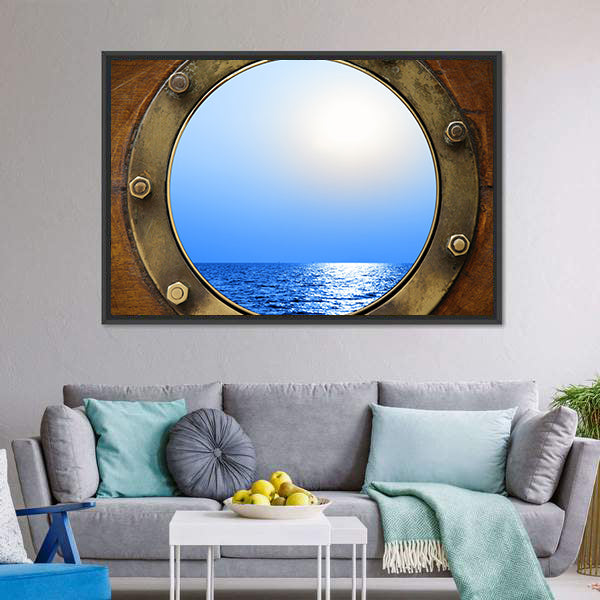 Boat Porthole With Ocean Canvas Wall Art-3 Horizontal-Gallery Wrap-25" x 16"-Tiaracle