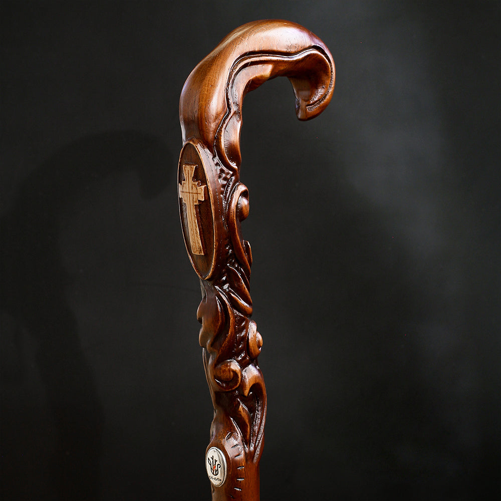 Pilgrims cane - Christian Cross Artisan Intricate Handcarved Cane