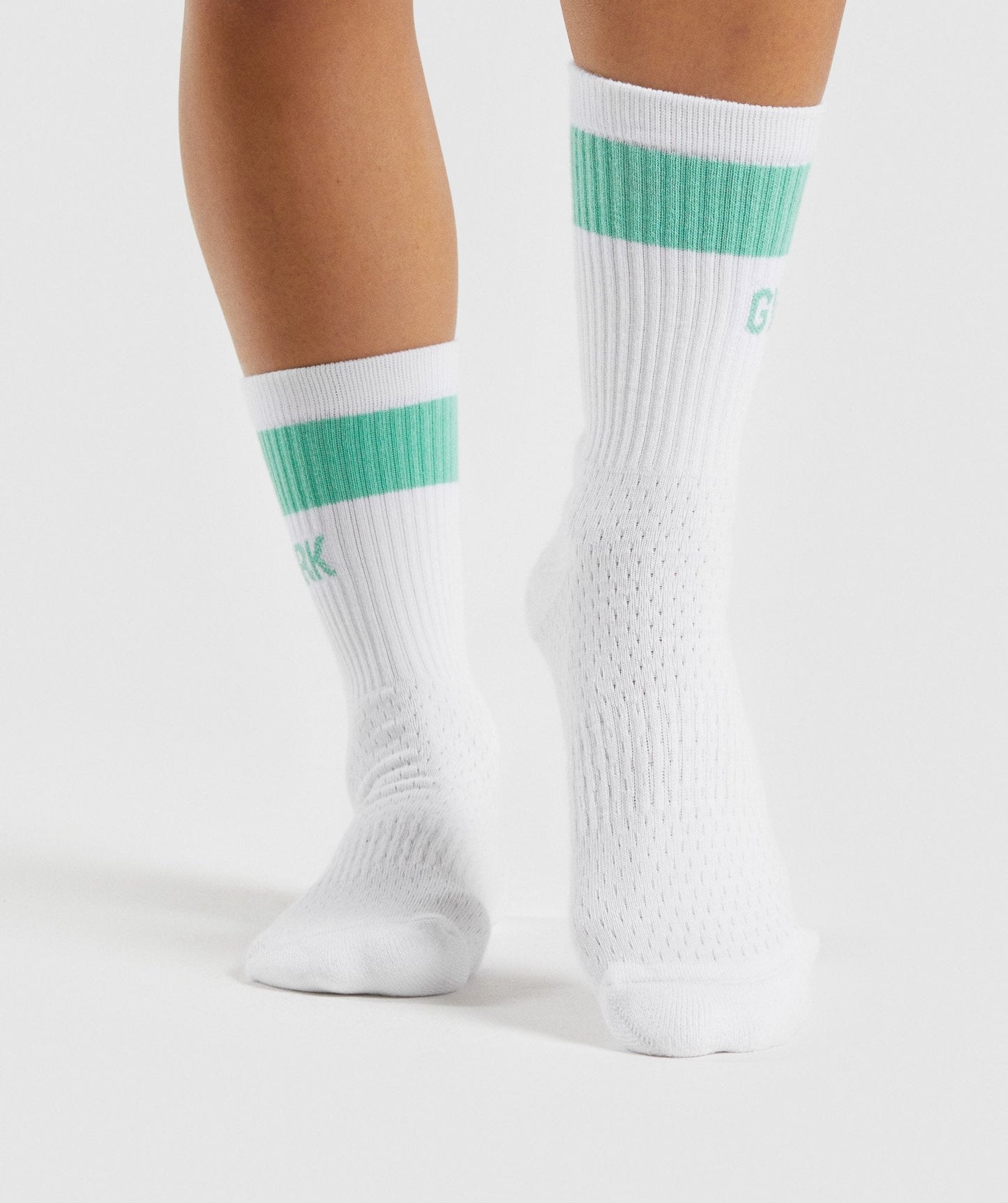 Gymshark Premium Logo Crew Socks 1pk - White/Light Green