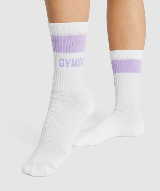 Gymshark Premium Logo Crew Socken 1pk - Weiß/hellpurpur