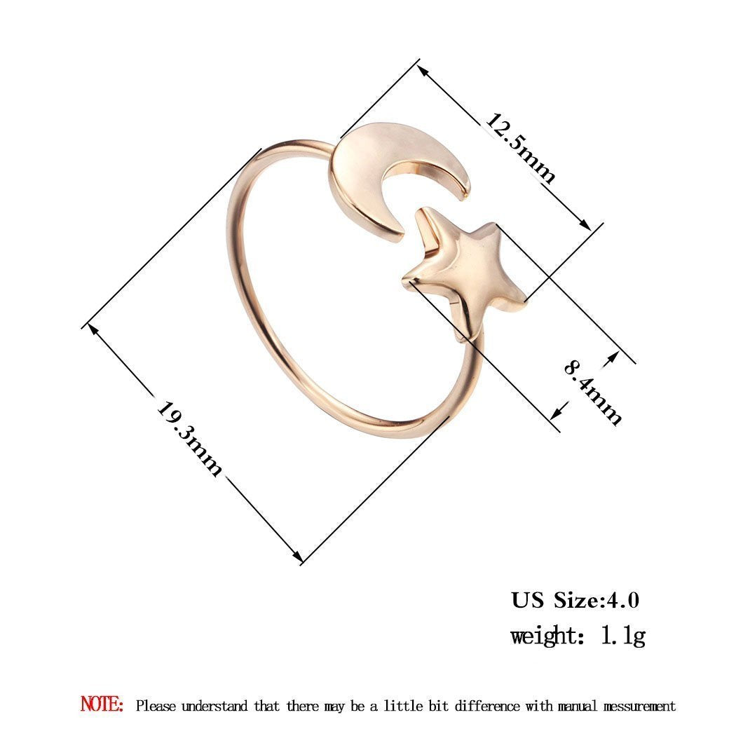 क्रिसेंट मून और स्टार एडजस्टेबल रिंग्स