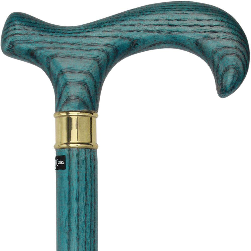 Scratch & Dent Extra Long, Super Strong Blue Denim Derby Walking Cane With Ash Wood Shaft and Brass Collar V1481