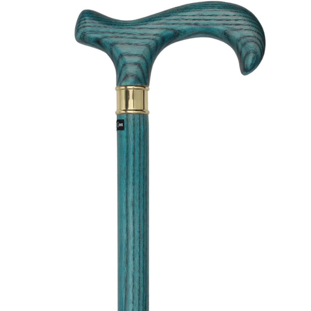 Scratch & Dent Extra Long, Super Strong Blue Denim Derby Walking Cane With Ash Wood Shaft and Brass Collar V1481