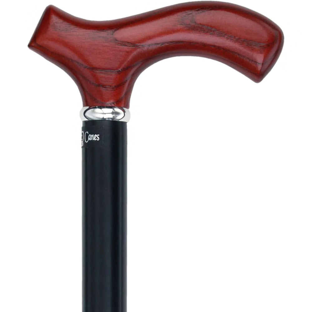 Scratch & Dent Genuine Mahogany Ash Fritz Walking Cane w/ Black Beechwood Shaft & Silver Collar V1708