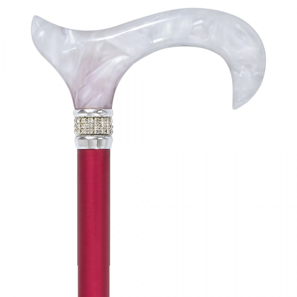 Scratch & Dent Crimson Daytime Pearlz with Rhinestone Collar and Red Shaft Designer Adjustable Cane V1688