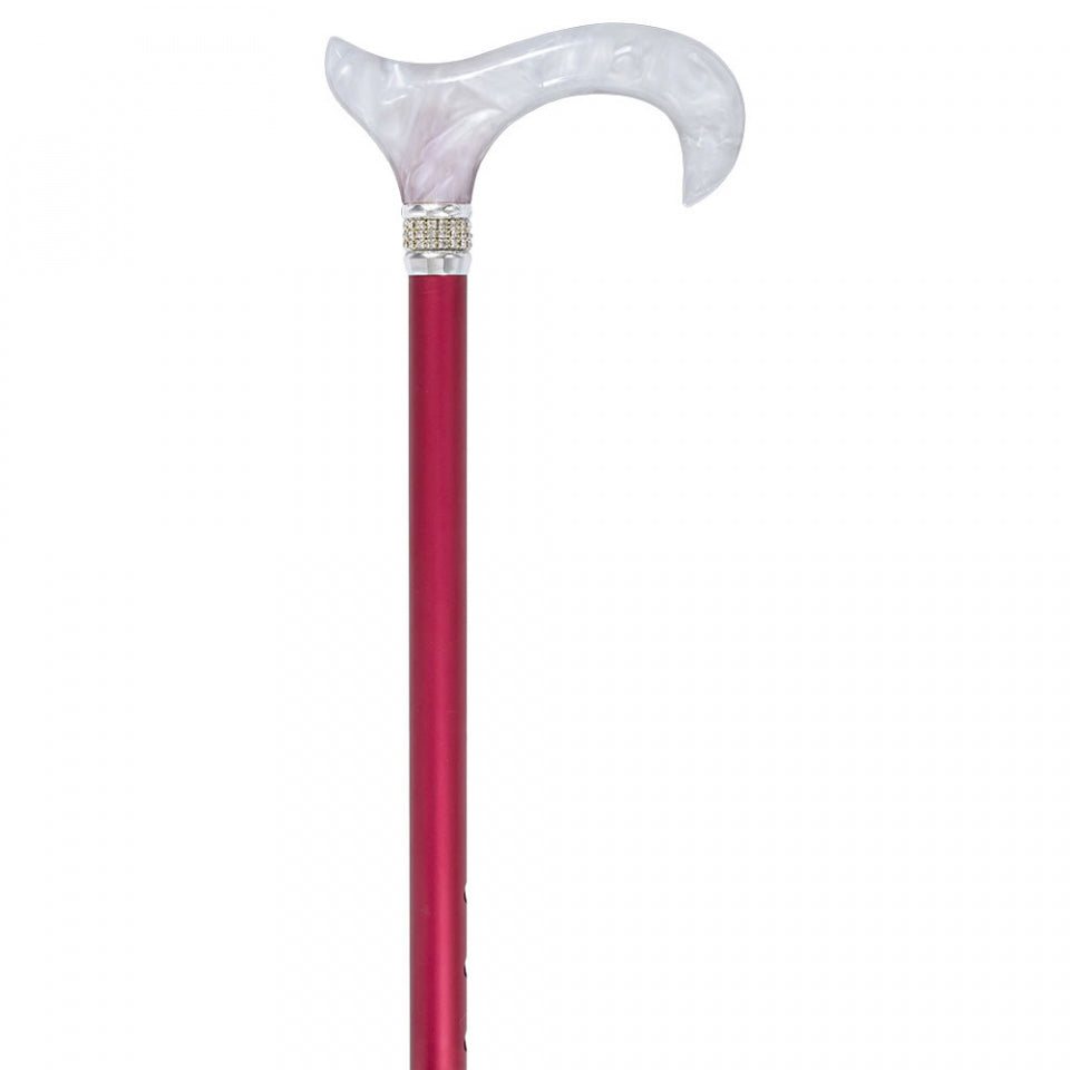 Scratch & Dent Crimson Daytime Pearlz with Rhinestone Collar and Red Shaft Designer Adjustable Cane V1688