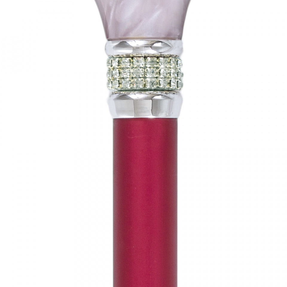 Scratch & Dent Crimson Daytime Pearlz with Rhinestone Collar and Red Shaft Designer Adjustable Cane V1688