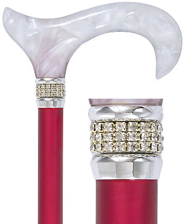 Scratch & Dent Crimson Daytime Pearlz with Rhinestone Collar and Red Shaft Designer Adjustable Cane V1688