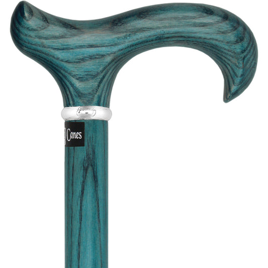 Scratch & Dent Blue Denim Derby Walking Cane With Ash Wood Shaft and Silver Collar V1458