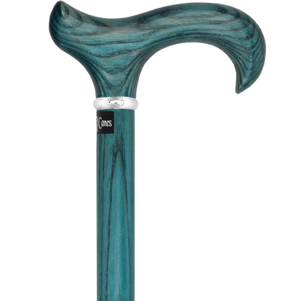 Scratch & Dent Blue Denim Derby Walking Cane With Ash Wood Shaft and Silver Collar V1458