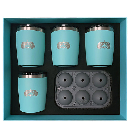 Toadfish Non-Tipping 10oz Teal Rocks Tumblers w/Ice Ball Tray - 4 Tumblers [1121]