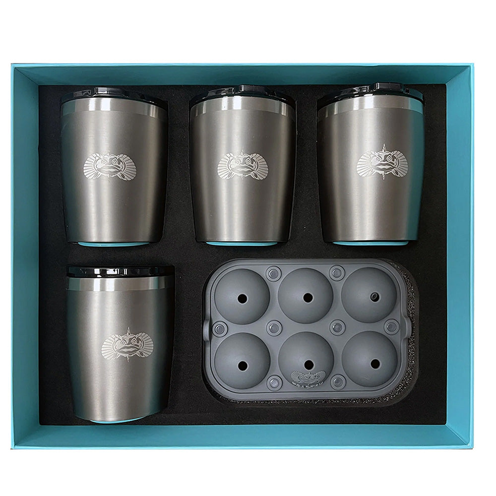 Toadfish Non-Tipping 10oz Graphite Rocks Tumblers w/Ice Ball Tray - 4 Tumblers [1123]
