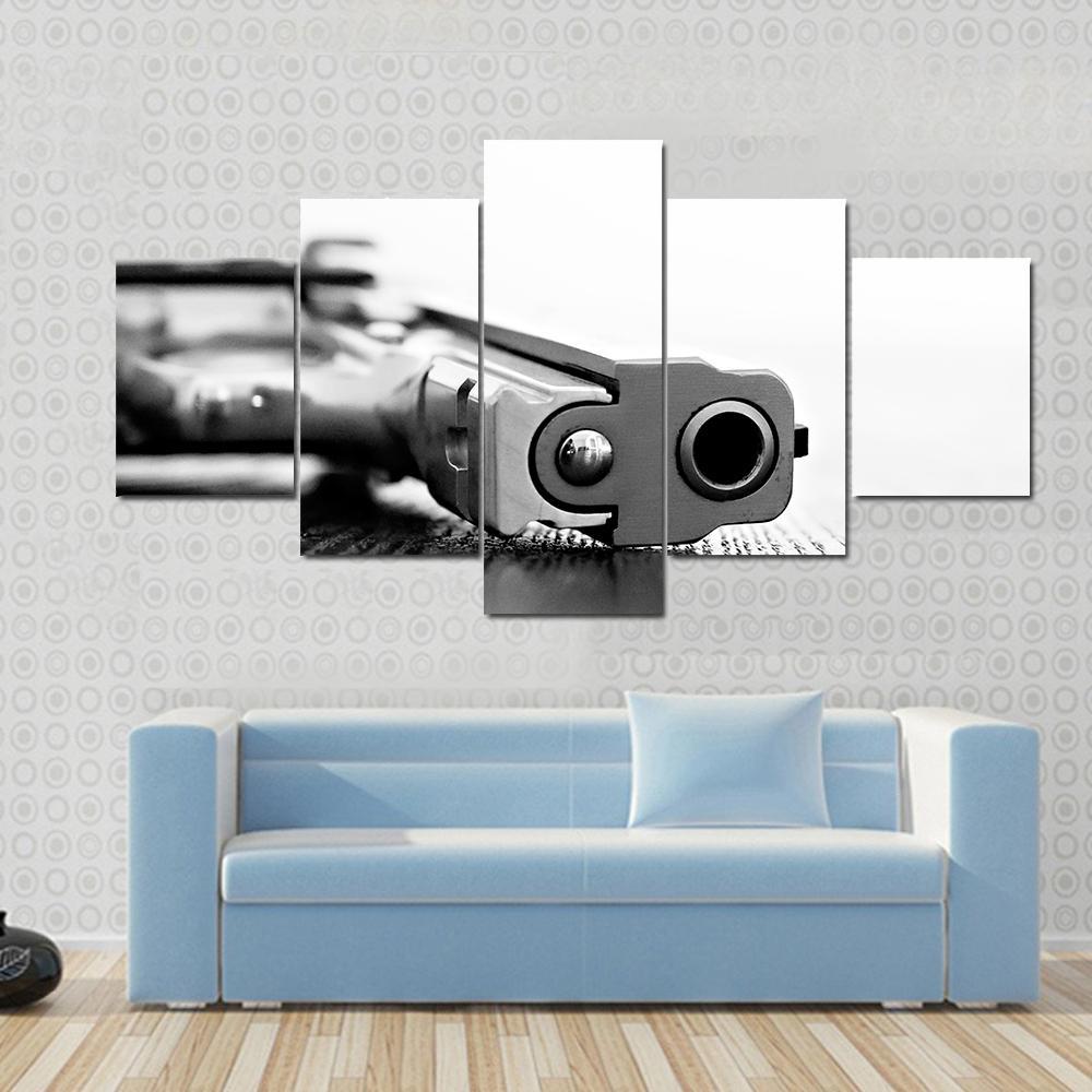 9mm Gun Canvas Wall Art-5 Star-Gallery Wrap-62" x 32"-Tiaracle