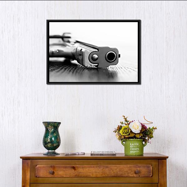 9mm Gun Canvas Wall Art-1 Piece-Floating Frame-24" x 16"-Tiaracle