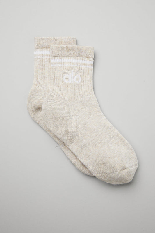 Unisex Half-Crew Throwback Sock - Oatmeal Heather/White