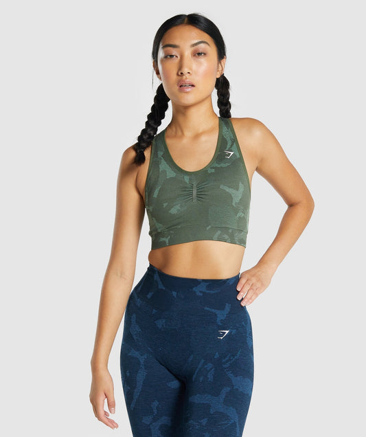 Gymshark Adapt Camo Seamless Racer Back Sports BH - Savanna | Grün