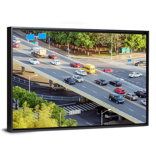 Aerial View Of Traffic Canvas Wall Art-1 Piece-Floating Frame-24" x 16"-Tiaracle