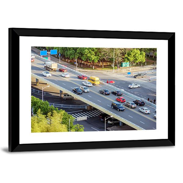 Aerial View Of Traffic Canvas Wall Art-1 Piece-Framed Print-20" x 16"-Tiaracle