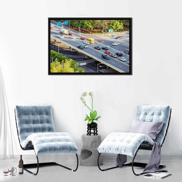 Aerial View Of Traffic Canvas Wall Art-3 Horizontal-Gallery Wrap-25" x 16"-Tiaracle