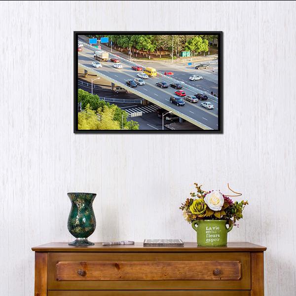 Aerial View Of Traffic Canvas Wall Art-3 Horizontal-Gallery Wrap-25" x 16"-Tiaracle