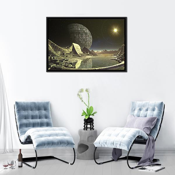 Alien Satellite City Canvas Wall Art-1 Piece-Floating Frame-24" x 16"-Tiaracle